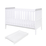 Tutti Bambini Rio Cot Bed with Cot Top Changer & Mattress - White/Dove Grey 