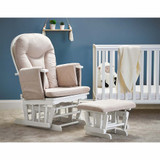 Obaby Reclining Glider Chair and Stool - White with Sand Cushion