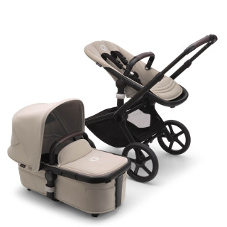 Bugaboo Fox 5 carrycot and seat pushchair Midnight black sun canopy,  midnight black fabrics, black chassis