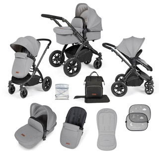 Stomp Luxe 9-Piece Pram - Black/Pearl Grey/Black