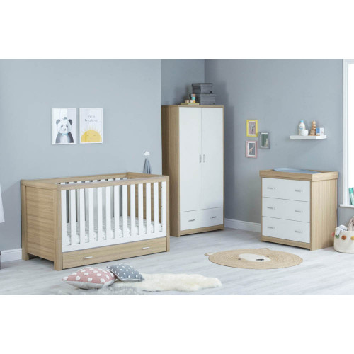 Babymore Luno 3-Piece Room Set with Drawer - Oak/White