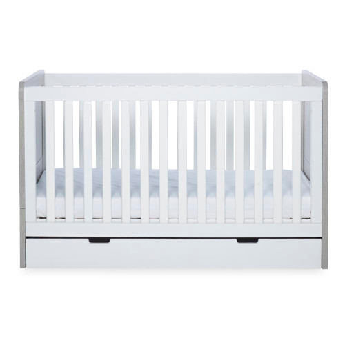 Ickle Bubba Pembrey Cot Bed & Under Drawer Ash Grey & White