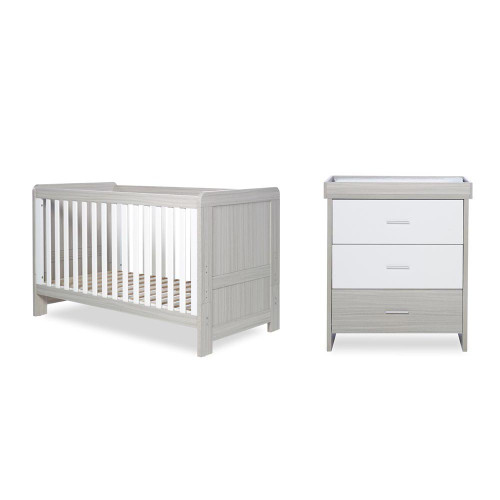 grey cot bed and changing table