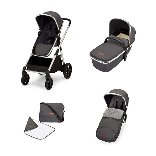 Ickle Bubba Eclipse 2-in-1 Pram - Graphite Grey/Black Handle