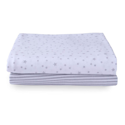 Clair De Lune Stars & Stripes 2 Pack Fitted Cot Sheets - Grey