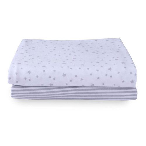 Clair De Lune Stars & Stripes 2 Pack Fitted Pram/Crib Sheets - Grey