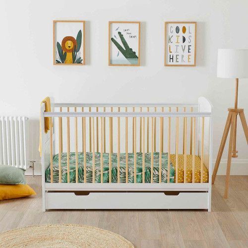 Ickle Bubba Coleby Cot Bed & Under Drawer - Scandi White