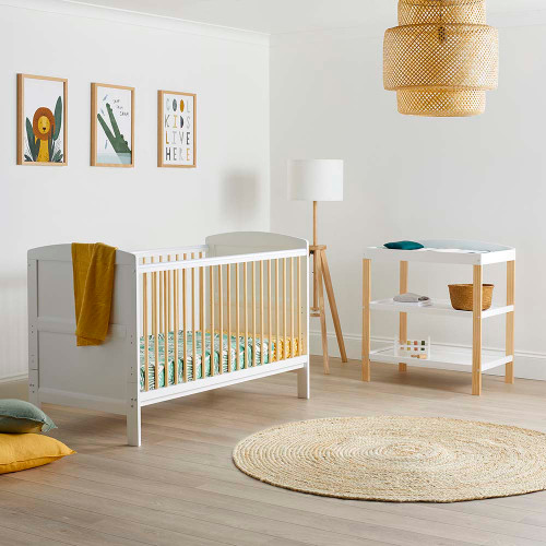 Ickle Bubba Coleby Cot Bed & Open Changer - Scandi White