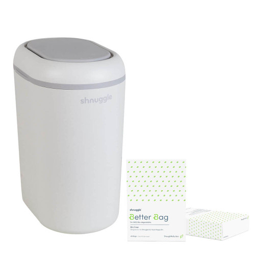 Shnuggle Eco-Touch Nappy Bin inc FREE Bin Liners - White/Grey