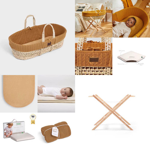 Little Green Sheep Knitted Moses Basket Bundle - Honey