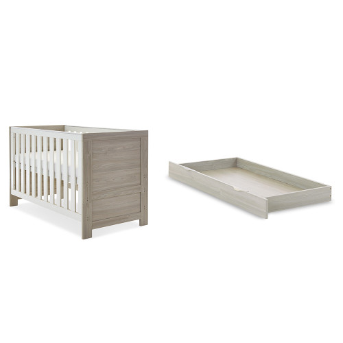 Obaby Nika Cot Bed & Under Drawer - Grey Wash & White