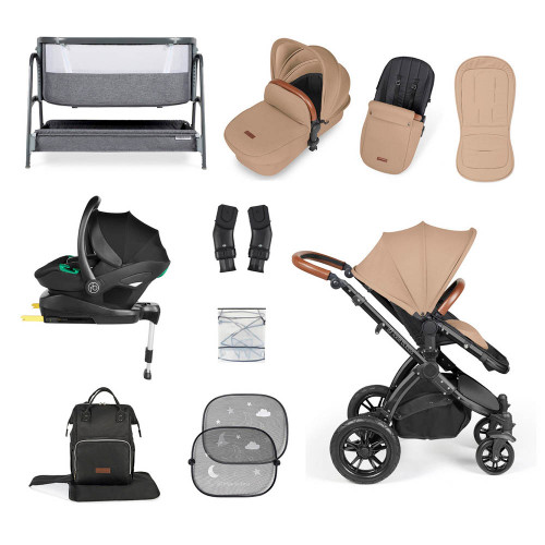 Ickle Bubba Stomp Luxe Stratus Travel System + FREE Bubba&Me Bedside Crib - Black/Desert/Tan