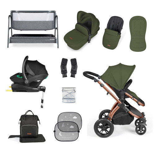 Ickle Bubba Stomp Luxe Stratus Travel System + FREE Bubba&Me Bedside Crib - Bronze/Woodland/Black