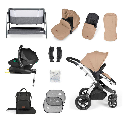 Ickle Bubba Stomp Luxe Stratus Travel System + FREE Bubba&Me Bedside Crib - Silver/Desert/Black