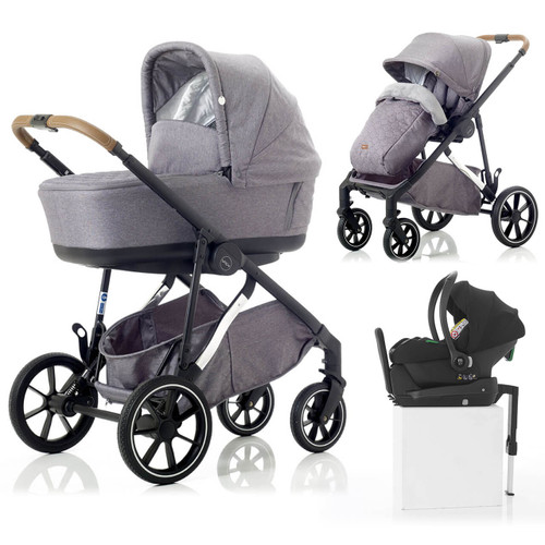 Mee-Go Uno+ 3-in-1 Travel System Plus Base - Grey/Chrome