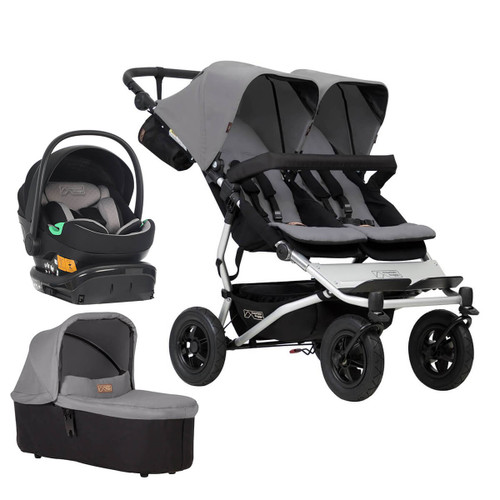 Mountain Buggy Duet V3 Travel System + Carrycot Plus Bundle - Silver