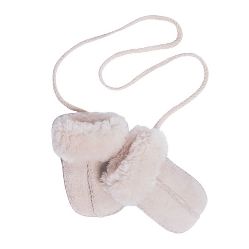 Baa Baby Sheepskin Puddy Mittens on String - Sand