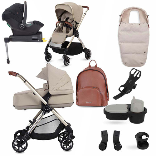 Silver Cross Dune Pram inc Compact Folding Carrycot with Ultimate Pack - Stone