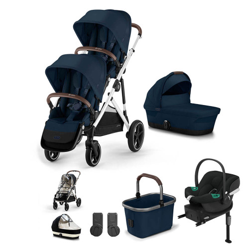 Cybex Gazelle S Silver Double Travel System - Ocean Blue