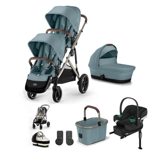 Cybex Gazelle S Taupe Double Travel System - Sky Blue