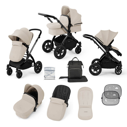 Ickle Bubba Stomp Luxe 9 Piece Pram - Black/Stone/Black