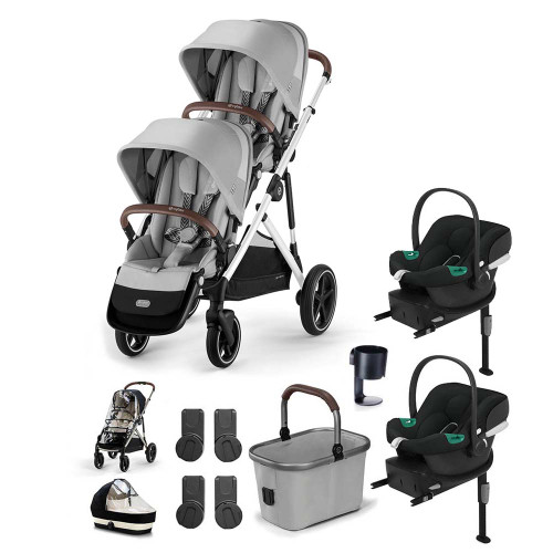 Cybex Gazelle S Silver Double Aton B2 Travel System Bundle - Stone Grey