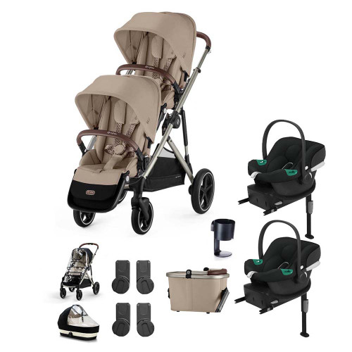 Cybex Gazelle S Taupe Double Aton B2 Travel System Bundle - Almond Beige