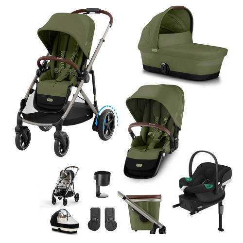 Cybex e-Gazelle S Taupe Double Travel System - Moss Green