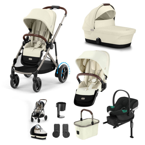Cybex e-Gazelle S Taupe Double Travel System - Seashell Beige