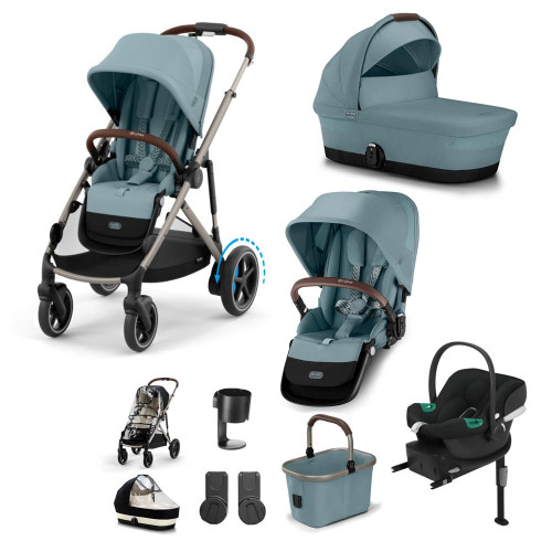 Cybex e-Gazelle S Taupe Double Travel System - Stormy Blue