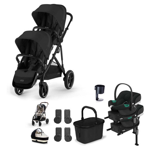 Cybex e-Gazelle S Black Double Aton B2 Travel System Bundle - Moon Black