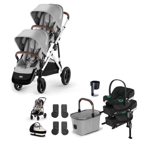 Cybex e-Gazelle S Silver Double Aton B2 Travel System Bundle - Stone Grey