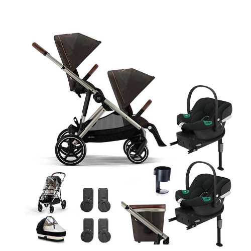 Cybex e-Gazelle S Taupe Double Aton B2 Travel System Bundle - Chocolate Brown