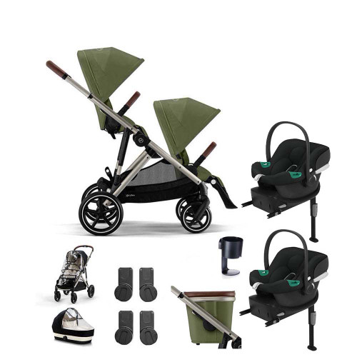 Cybex e-Gazelle S Taupe Double Aton B2 Travel System Bundle - Moss Green