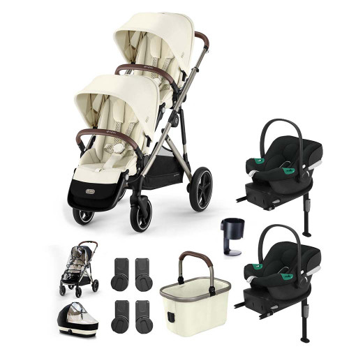 Cybex e-Gazelle S Taupe Double Aton B2 Travel System Bundle - Seashell Beige