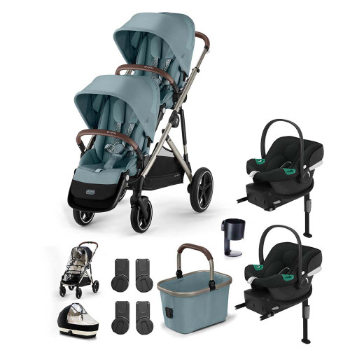 Cybex e-Gazelle S Taupe Double Aton B2 Travel System Bundle - Stormy Blue