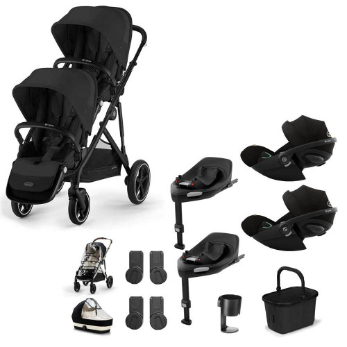 Cybex e-Gazelle S Black Double Cloud G Travel System Bundle - Moon Black