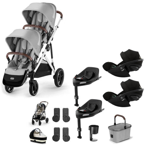 Cybex e-Gazelle S Silver Double Cloud G Travel System Bundle - Stone Grey
