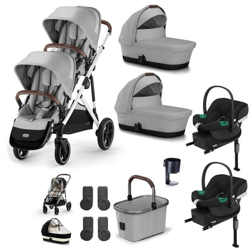 Cybex e-Gazelle S Silver Twin Aton B2 Travel System - Stone Grey