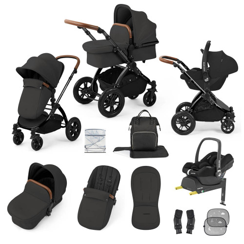 Ickle Bubba Stomp Luxe Cabriofix i-Size Travel System - Black/Charcoal Grey/Tan