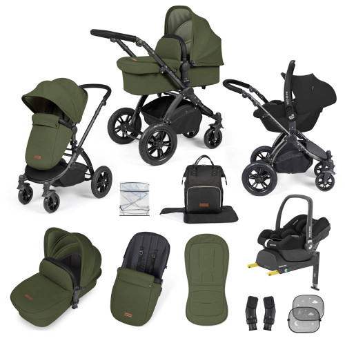 Ickle Bubba Stomp Luxe Cabriofix i-Size Travel System - Black/Woodland/Black