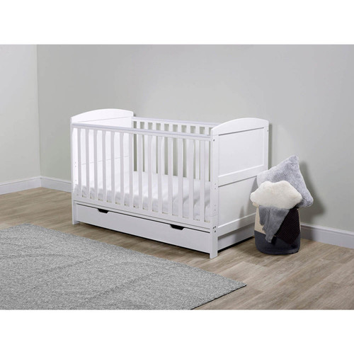 Ickle Bubba Coleby Cot Bed, Under Drawer & All Seasons Premium Pocket Sprung Mattress - White