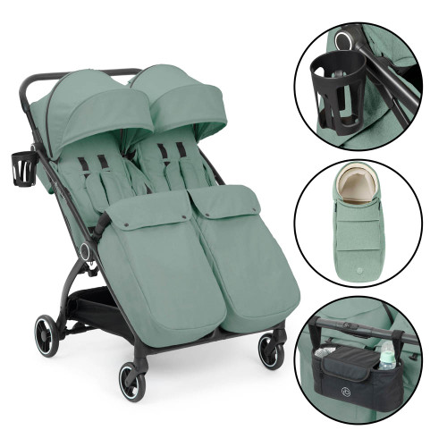 Ickle Bubba Aries Double Prime Autofold Stroller - Sage Green