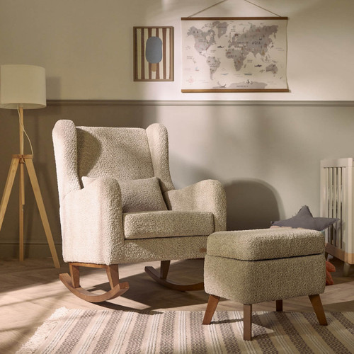Tutti Bambini Harper Wingback Rocking Chair & Footstool - Teddy Mushroom (Outlet)