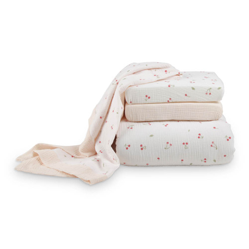 CuddleCo 4-Piece Cot Bed Bedding Set - Ditsy Cherry