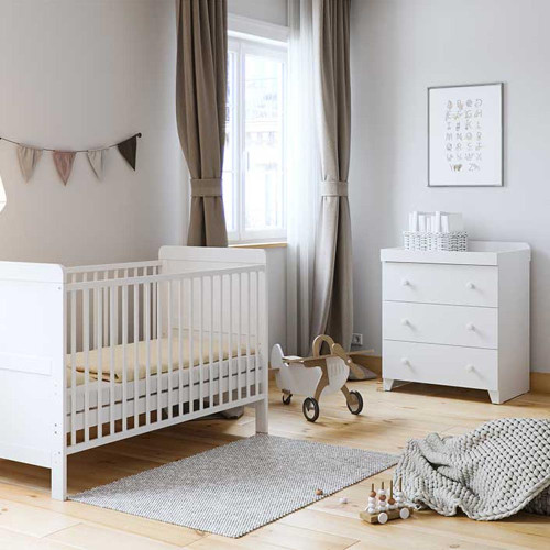 Little Acorns Classic Cot Bed + Dresser - White