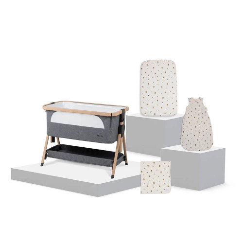 Silver Cross Lunar Bedside Crib & New Arrival Bedding Set - Whisper Grey