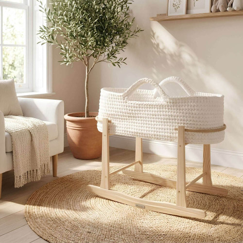 Clair de Lune Crochet Moses Basket With Stand - White