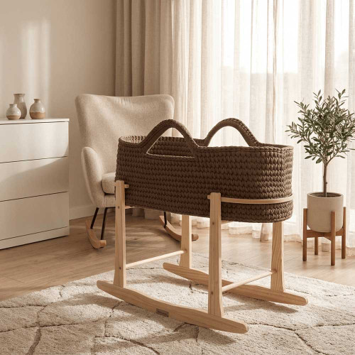 Clair de Lune Crochet Moses Basket With Stand - Chocolate