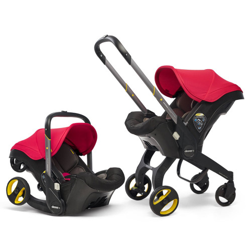 pink and gray stroller and carseat